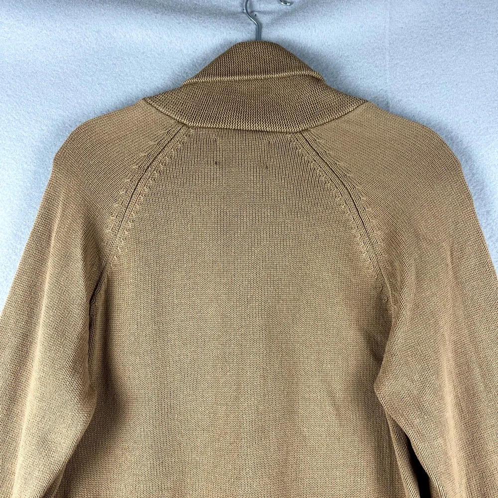 French Connection Safari Cardigan Sweater Mens Medium Tan Shawl Collar Cotton